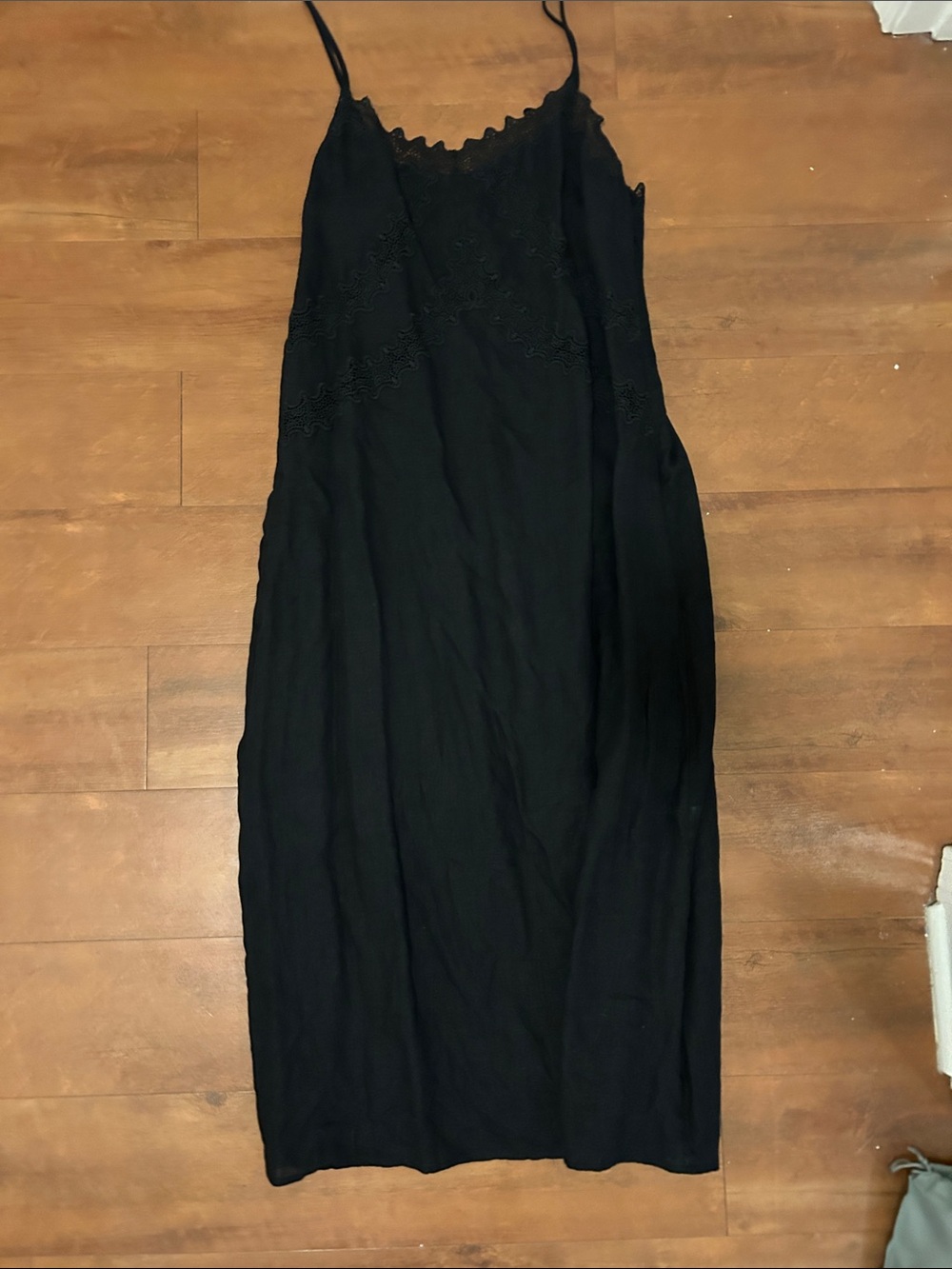 J. Crew Black Lace-Trim Midi Slip Dress